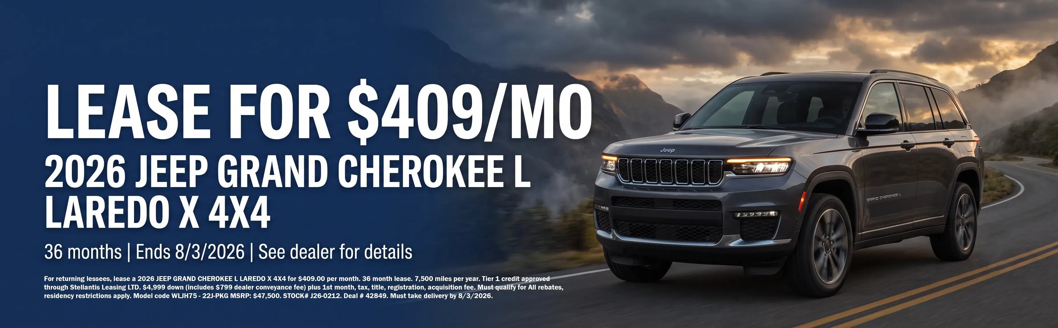 Lease a 2026 Jeep Cherokee Laredo for $359 a month at Garavel.